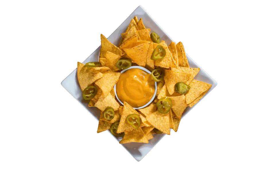 Nachos con salsa de queso cheddar Great Plains